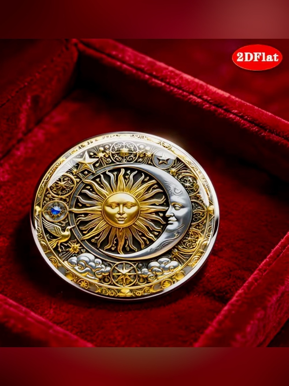 Celestial Sun and Moon 2D Enamel Lapel Pin Gold & Silver Astrological Pin NWOT